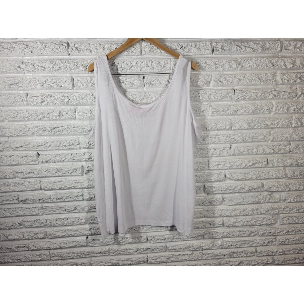 Woman Within Womens Top 3X Plus Tank Sleeveless White Cotton Ribbed WHI14E